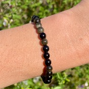 Bracelet Obsidienne dorée - perles 6mm